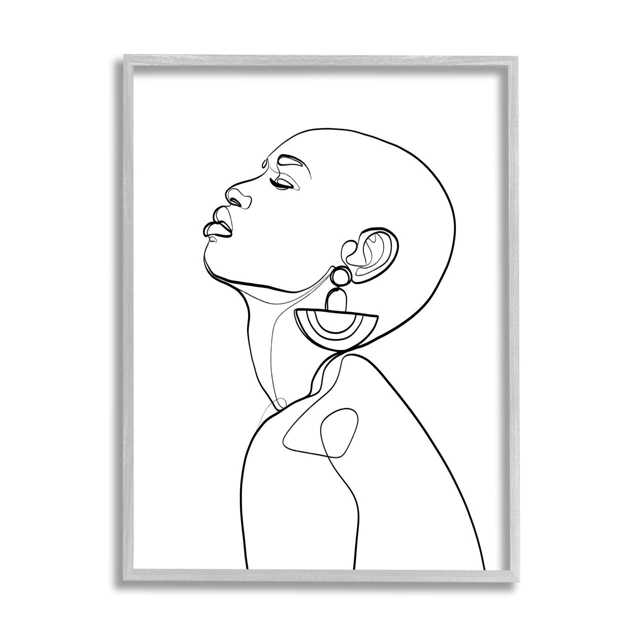 Stupell Industries Woman Wearing Circular Earrings Black Line Fluid Abstraction in Gray Frame Wall Art